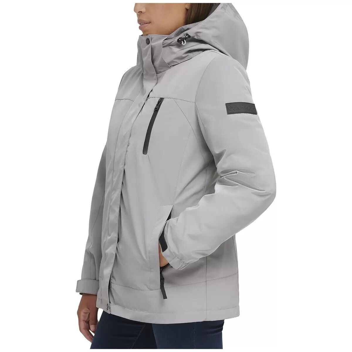 Calvin Klein Womens Full Zip 3 In 1 Jacket Coat Hooded Grey Sz Small New